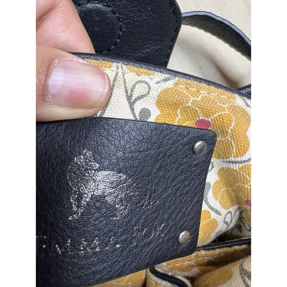 Vintage Y2K Emma Fox Black Leather Shoulder Bag Silver Fox Logo Floral Lining - Picture 7 of 14